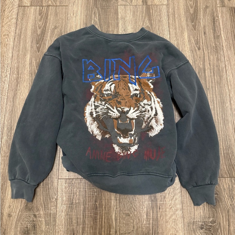 Anine Bing Gray Tiger Graphic Sweatshirt